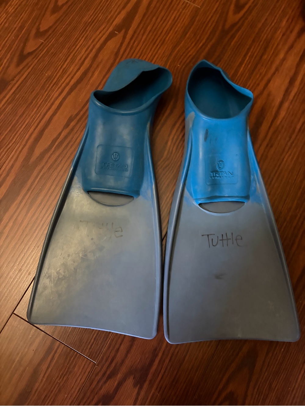 Titan Long Blade Swim Fins in Blue and Gray youth swim team